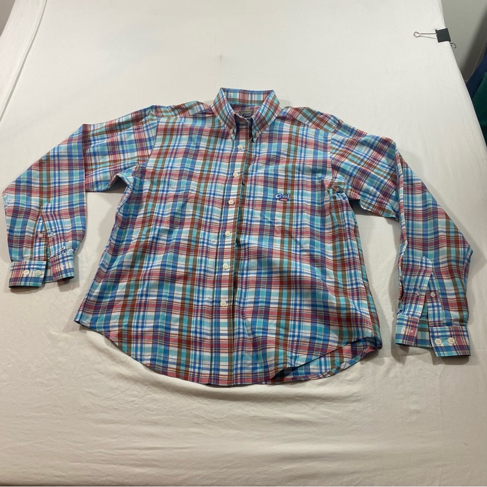 Cruel Girl Shirt Women’s Large Plaid Button Down Long Sleeve Pink blue Shirt